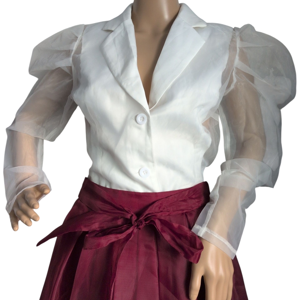 PrettyLittleThing White Sheer Sleeve Fitted Blouse-10 Prestine Condition 🌹👌🏿